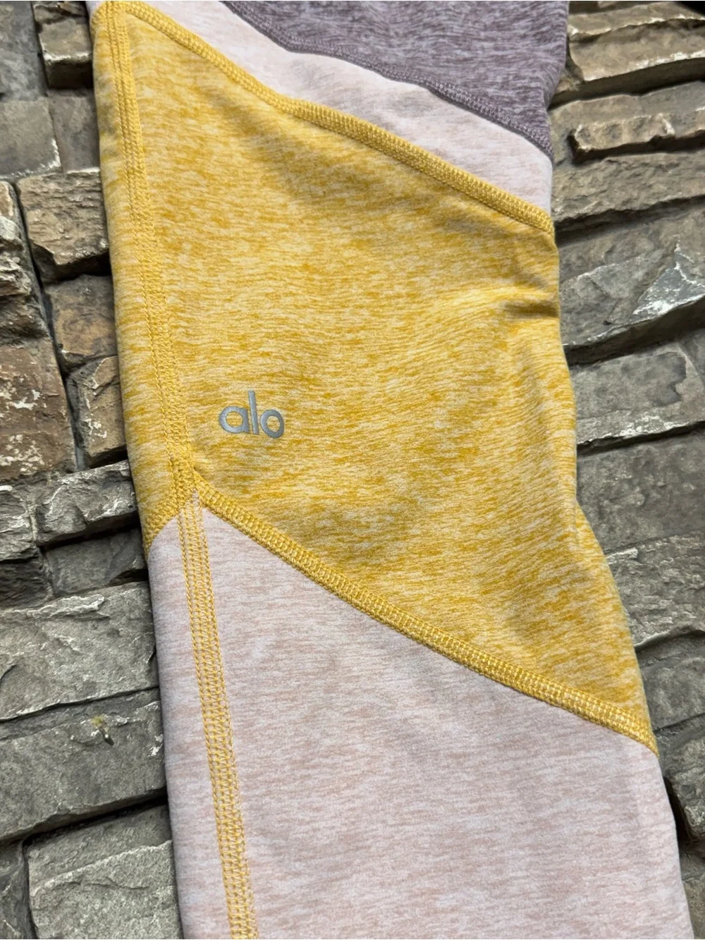 Alo Yoga Alosoft Sheila Leggings Women Medium Yellow Gray High Waist Active Gym